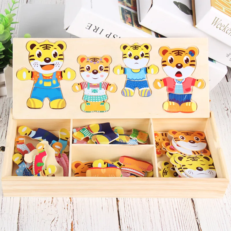 

Wooden Children Large Size Xiaohu Huanyi Dress Changing Clothes Jigsaw Puzzle Wood Baby Educational Early Childhood Jigsaw Puzzl
