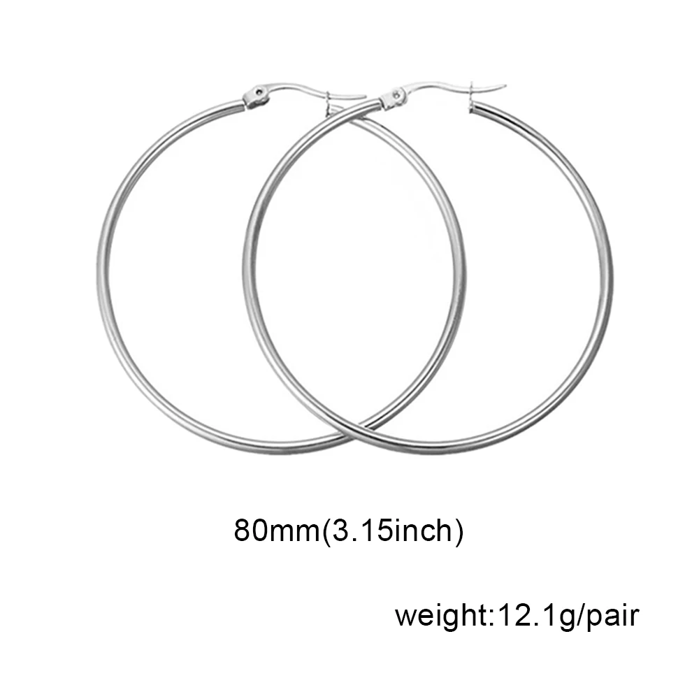 Модные серебряные серьги-кольца из нержавеющей стали для женщин 10 мм 80 мм Большой Круг круглая петля креольские серьги ювелирные изделия Букле д 'ореиль - Окраска металла: 80mm silver