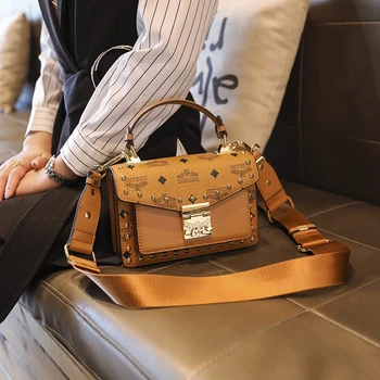 

Genuine Leather Rivet Women's Small Square Bag 2020 New Fashion All-match Single Shoulder Messenger Bag Luxury Louis Brand Purse