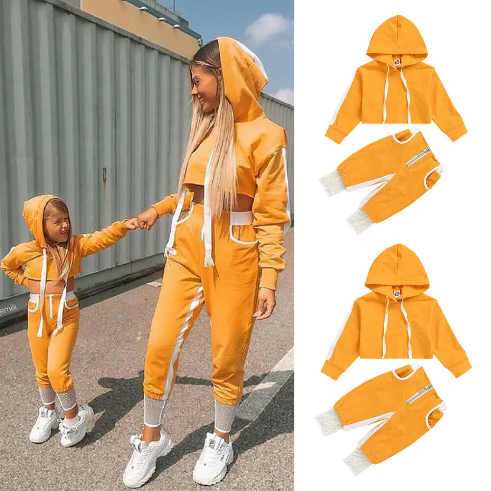 

0-24M Toddler Infant Baby Girls Sport Clothes Sets Solid Long Sleeve Pullover Hood Crop Tops Pants Tracksuit Outfit