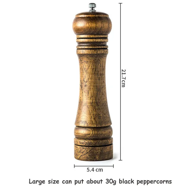 5 8 10 Inch Salt and Pepper Mill Shakers Herb Grinders Solid Wood Spice Black Pepper Grinder Grain Mill Kitchen Accessories 8 inches
