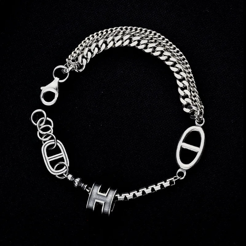 Чистое Серебро S925 Серебряное винтажное несколько цепей сплайсинга звено цепи браслет 925 серебряные ювелирные изделия(YRT