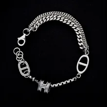 Чистое Серебро S925 Серебряное винтажное несколько цепей сплайсинга звено цепи браслет 925 серебряные ювелирные изделия(YRT