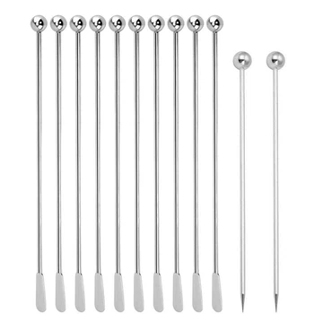 

10 Pcs Reusable Swizzle Sticks 2 Fruit Fork Coffee Stirrers Beverage Stir Sticks Stainless Steel Cocktail Swizzle Sticks with Sm