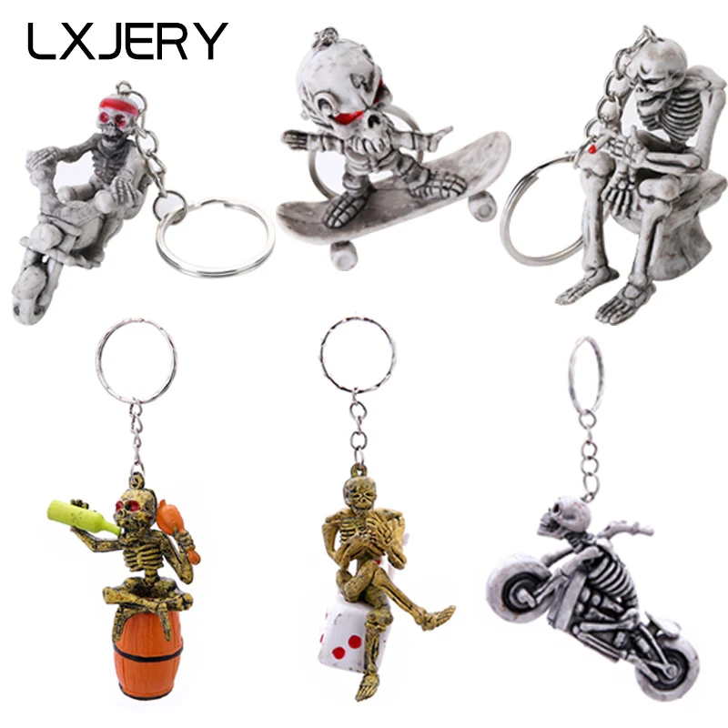 LXJERY Kuso Skating Skull брелок со скелетом панк курительная цепочка для ключей с черепом для женщин сумка Подвеска в виде ключа кольцо подарки ювелирные изделия
