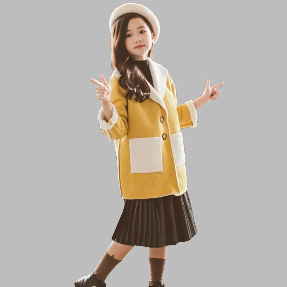 

Long Outerwear For Girls Patchwork Girls Coat Full Length Children's Jacket Spring Autumn Clothes For Girls 6 8 10 12 14 Years