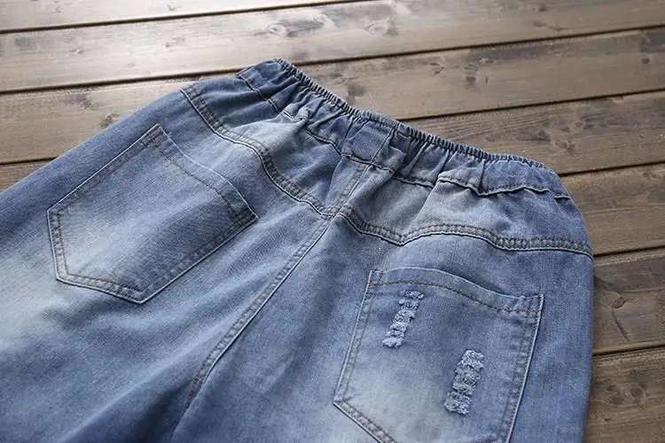 Модные женские весенне-осенние винтажные джинсы, повседневные потертые штаны-шаровары, женские штаны с дырками длиной до середины икры