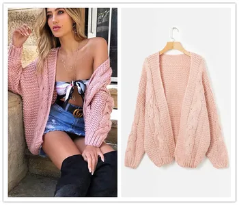 

2020 spring new women's fashion thick line twist loose loose knitted cardigan