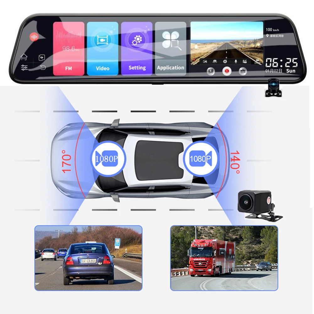 12 дюймов Android 8 1 Автомобильный видеорегистратор GPS Bluetooth навигация FHD зеркальный