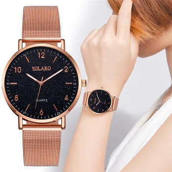 

YOLAKO Women Casual Quartz Watch Stainless Steel Band Watches Lady Newv Strap Analog Wrist Watch Montre à quartz femme