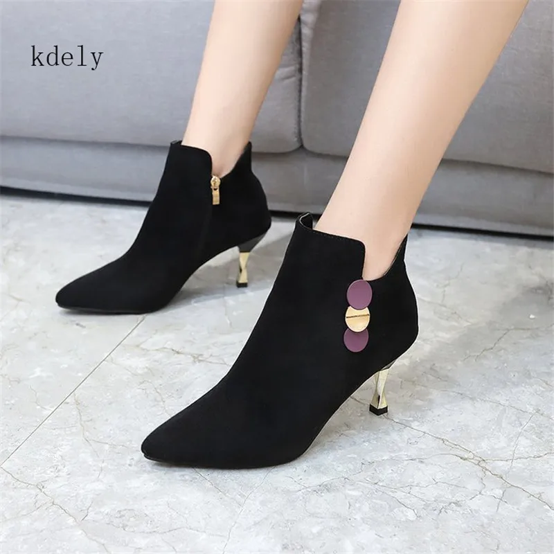 

2019 Hot Sale Spring Autumn New New Fashion Women Zipper Soild Pointed Toe Thin Heel Shoes Soft Leisure Comfortable Party Boots