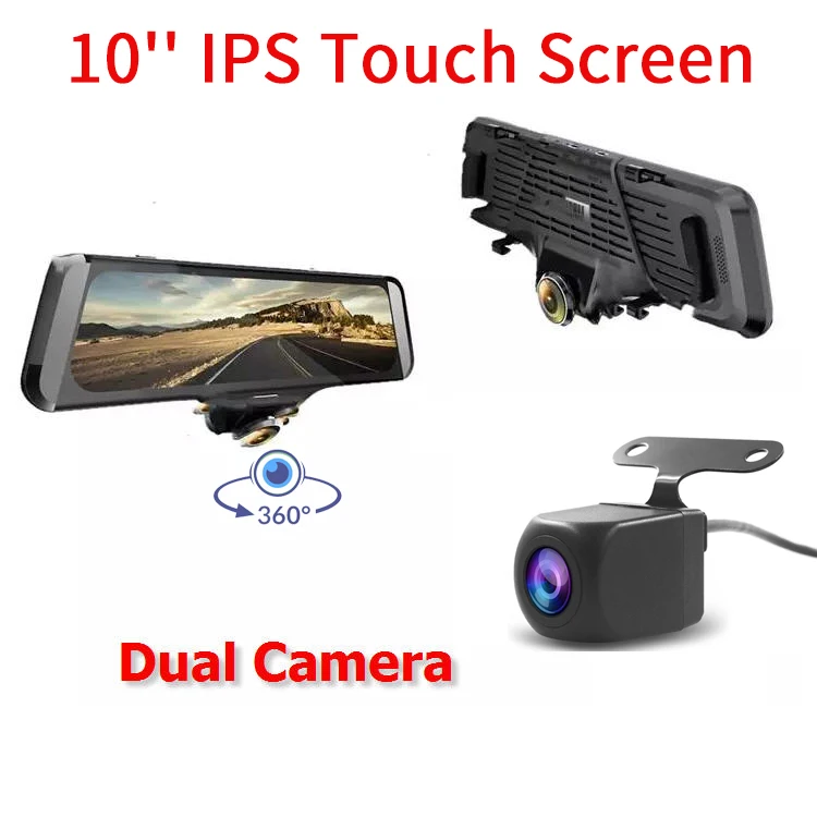 10 дюймов ips ЖК-дисплей Сенсорный экран dash cam 360 градусов панорамная HD объектив «рыбий глаз» Автомобильный видеорегистратор Камера полный Экран потоковый медиа рекордер - Название цвета: 10 inch Dual Cam