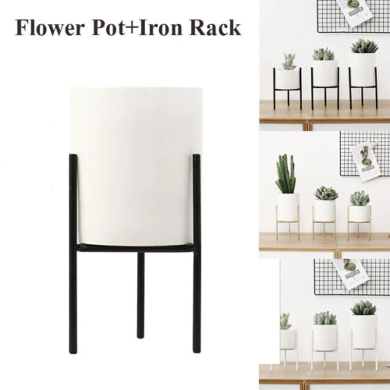Brand-New-Fashion-Iron-Plant-Vase-Stand-Planter-Holder-Ceramic-Flower-Solid-Pot-Shelf-Rack-Garden