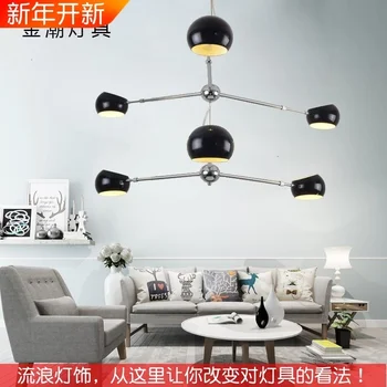 

Nordic wrought iron chandelier postmodern electroplating gold bronze geometric line pendant lamp bedroom dining room suspension