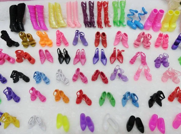 60 пар/компл. модные сандалии на каблуке; кукольная обувь для куклы Барби Одежда для кукол платье многих конструкций, подарок на Рождество для девочек, игрушки высокое качество