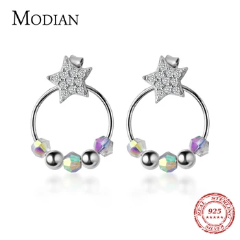 

Modian 2020 New 925 Sterling Silver Round Crystal And Star Stud Earrings for Women Wedding Engagement Statement Jewelry Brincos