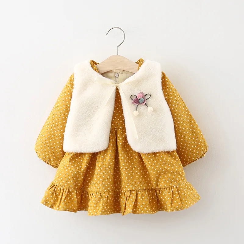 Бархатное платье с жилетом и цветочным рисунком для девочек; детская одежда; ; Зима г