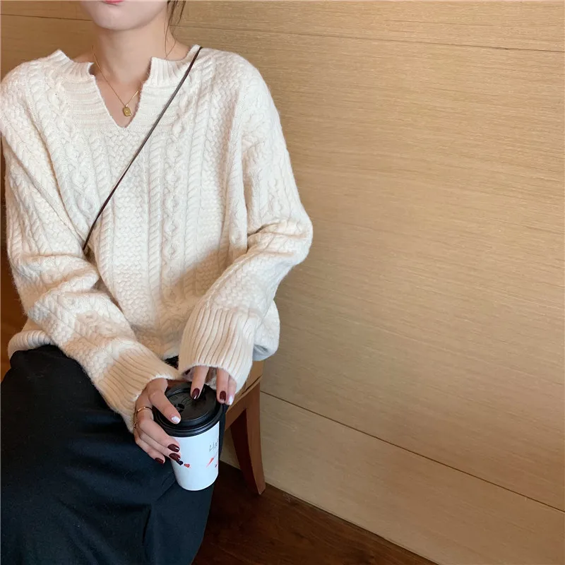 Neploe Женский пуловер, свитер с длинным рукавом и v-образным вырезом, корейский стиль, большие размеры, коллекция, Осень-зима, вязаный Топ, джемпер 56168