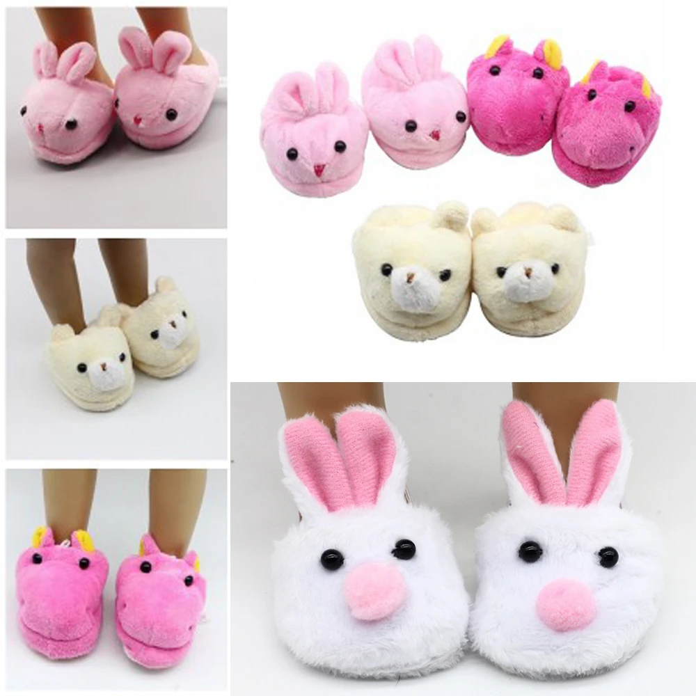 

18 Inch gril Doll Toy Accessory Cute Animal Plush Slippers 43cm baby Girl Doll Plush Animal Slippers rabbit bear shoes toys