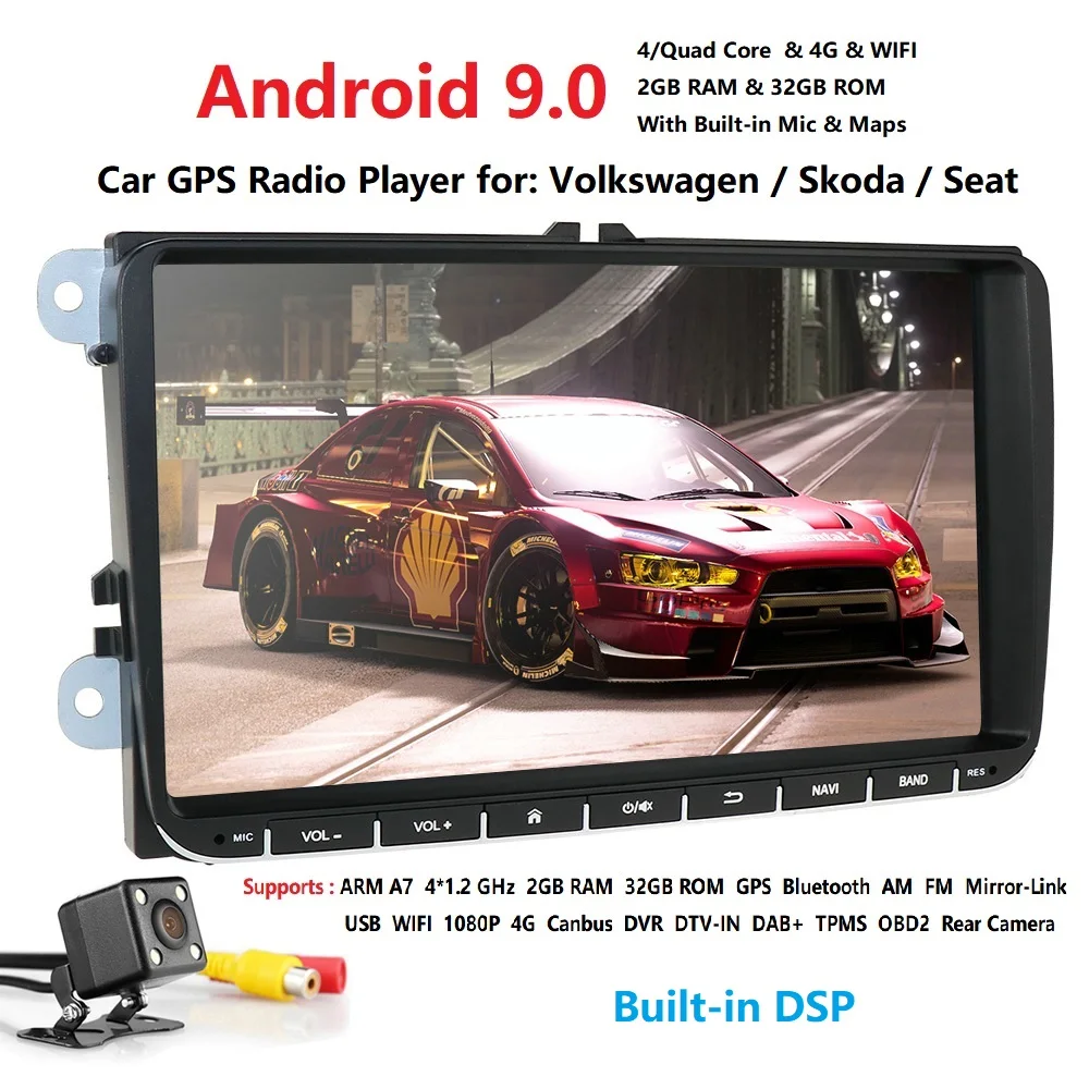 Best Android 9.0 9" 2din Carnodvd for VW POLO GOLF 5 6 POLO PASSAT B6 CC JETTA TIGUAN TOURAN EOS SHARAN SCIROCCO CADDY GPS Navi dvr 5