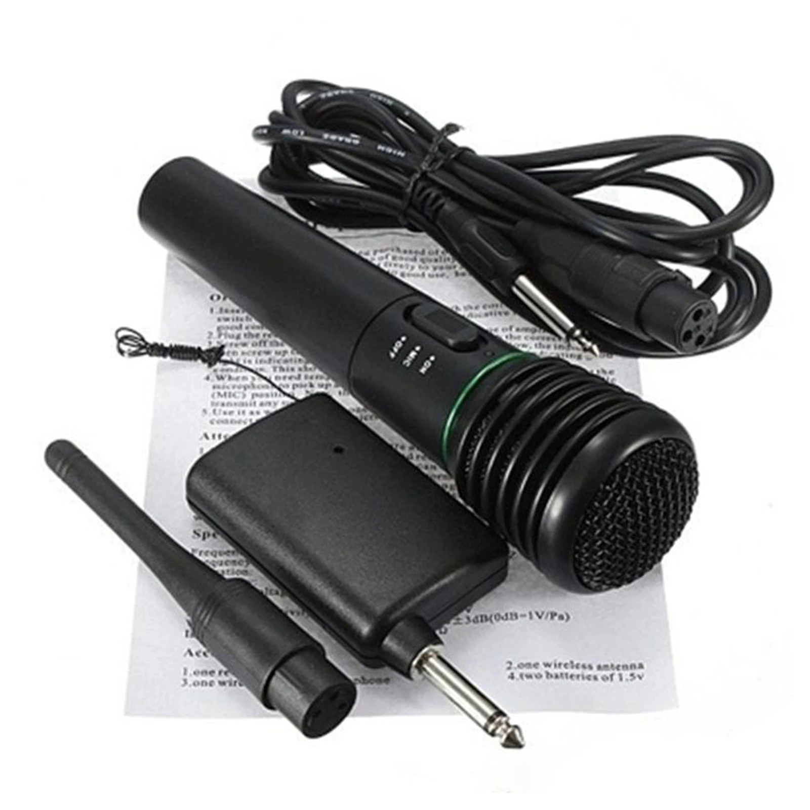 Wireless Wired Handheld Microphone System with Receiver XLR 6.35mm Cable