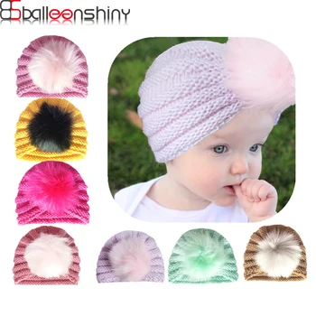 

BalleenShiny Warm Baby Woolen Knitted Hat Cute Pompon Cap For Autumn&Winter Boys&Girls Kids Turban Headwear Accessories