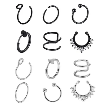 

Hot Sale Arrival Stainless Steel Hoop Nose Ring Nose Piercing Fake Piercing Septum Clicker Numbers Hanger For Men Women Jewelry