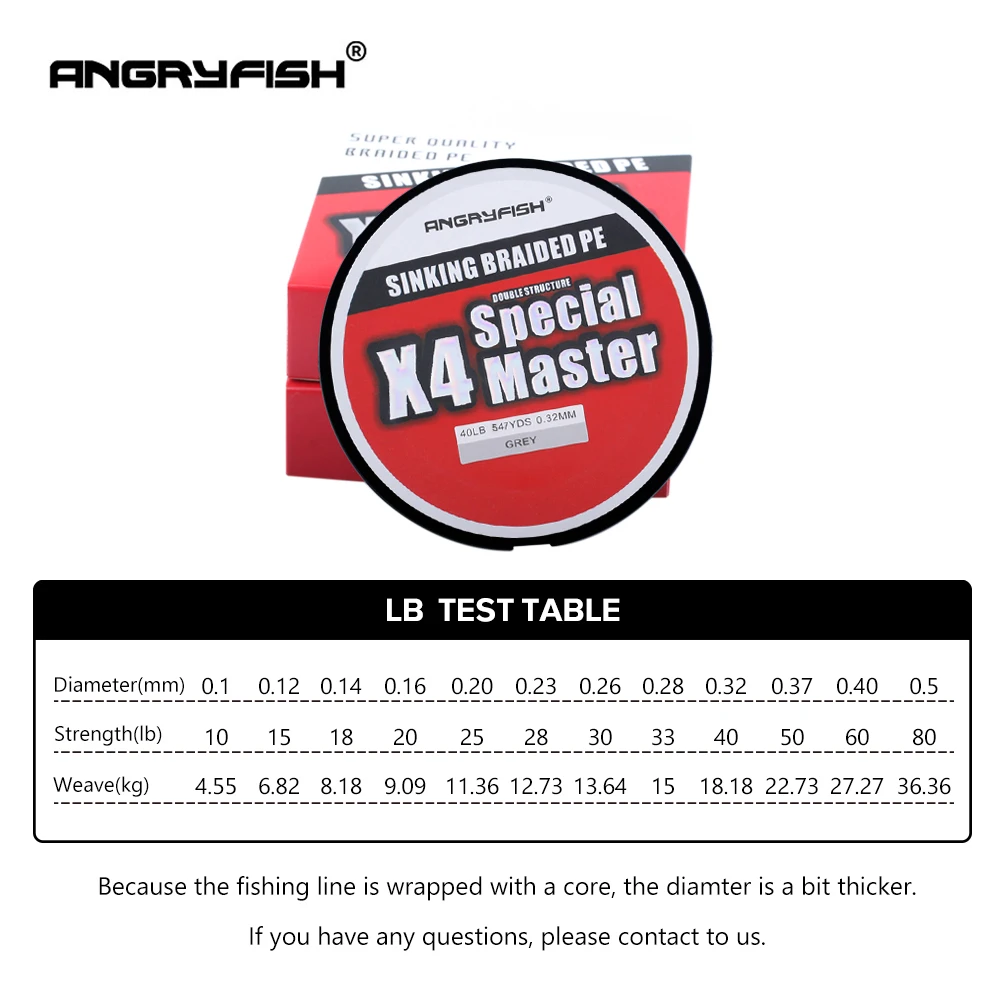 Angryfish X4 500M Master Series 4+1 Fast Sinking Braided Line Double Structre Smooth Strong tension Braided PE 12-80LB 6