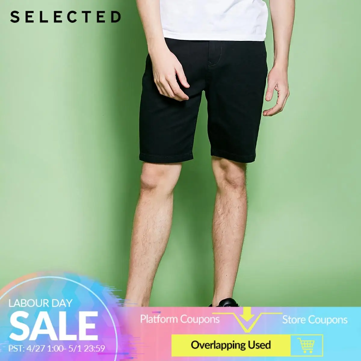 

SELECTED Men's Spring 10% Cotton Black Washed Finish Denim Shorts C|4182S3517