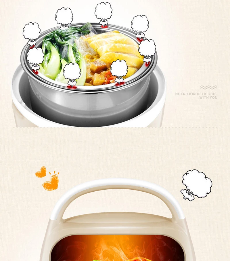 Electric lunch box double stainless steel liner heating lunch box hot rice plug in electric heating lunch box steaming rice19