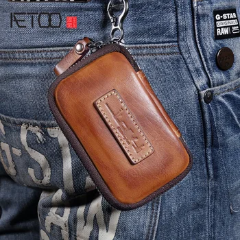 

AETOO Men's leather trend multi-purpose key bag, vintage handmade large-capacity leather creative waist-mounted car key bag