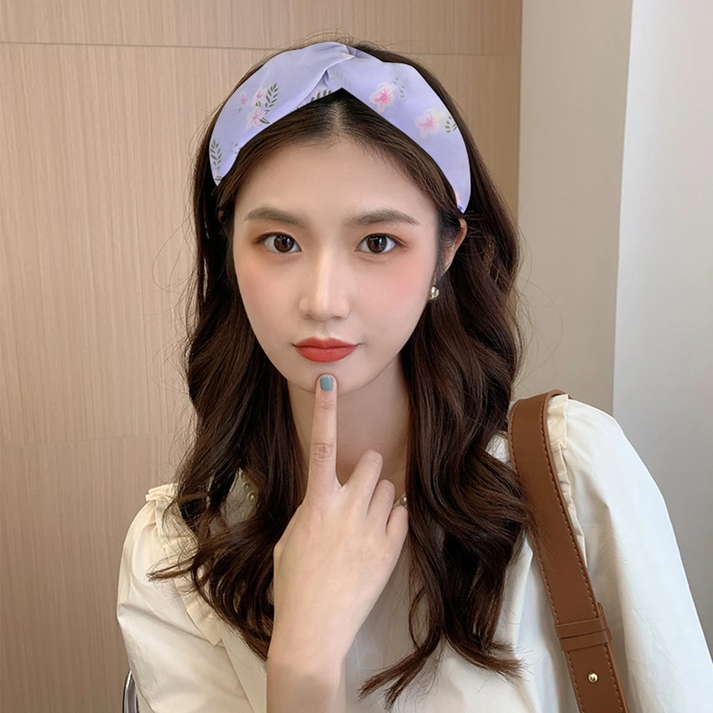 

Lovely Flowers Pattern Elastic Yoga Hairband Women Vintage Print Cross Headband Girls Headwear Photography Props Birthday Gifts