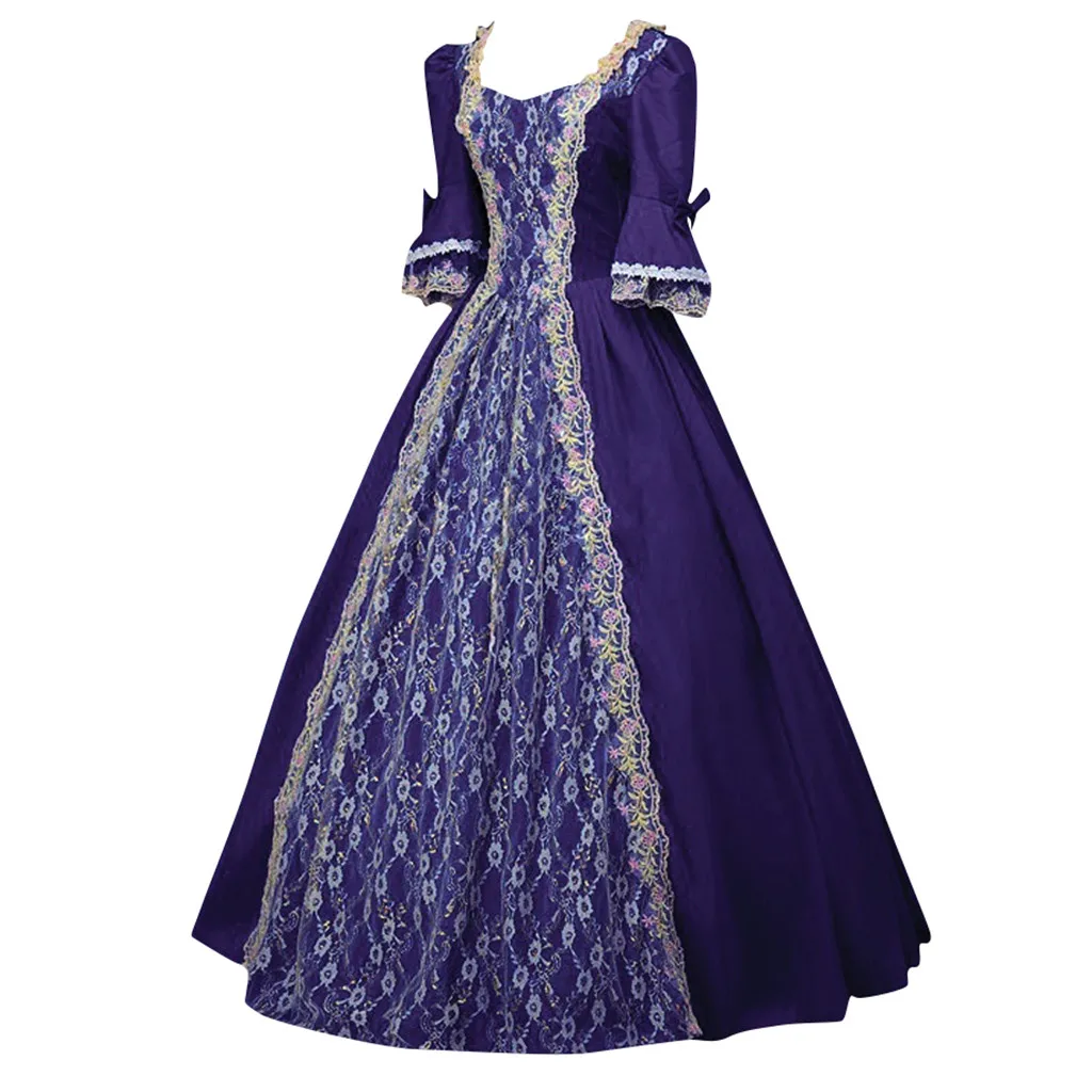 Новое поступление, женское винтажное платье в готическом стиле, стимпанк, Ретро стиль, платье принцессы с коротким рукавом, винтажное платье, женское длинное платье, Vestidos De Verano - Цвет: Фиолетовый