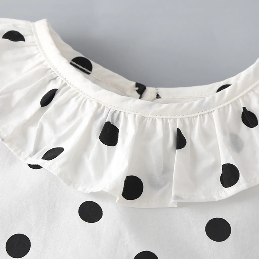 Осенне-зимняя теплая одежда для маленьких девочек футболка в горошек Топ+ платье на подтяжках комплект одежды из 2 предметов, милый комплект для малышей