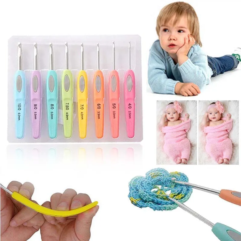 8Pcs Crochet Hooks Needles Knitting Set 2.5mm-6mm Soft With Handles Set Craft