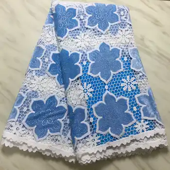 

Fashion Design African Guipure Lace Fabric For Wedding Dress Sewing BLUE White Nigerian Cord lace Fabric High Quality