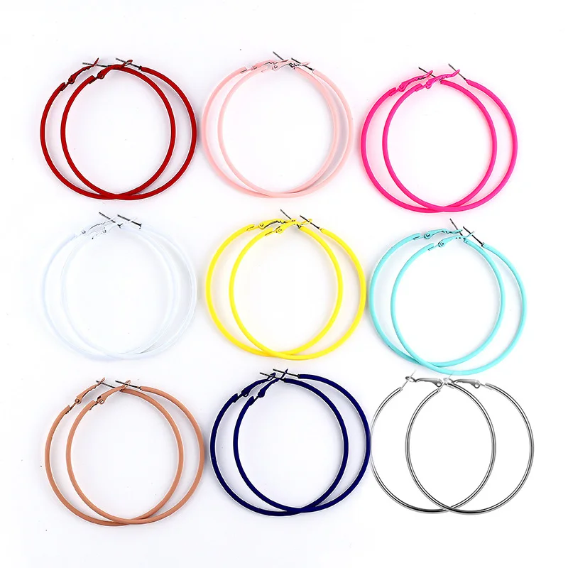 New Pop Big Circle Hoop Earrings For Women Colorful Round Earring Ear Loop Female Simple Hyperbole Metal Jewelry | Украшения и