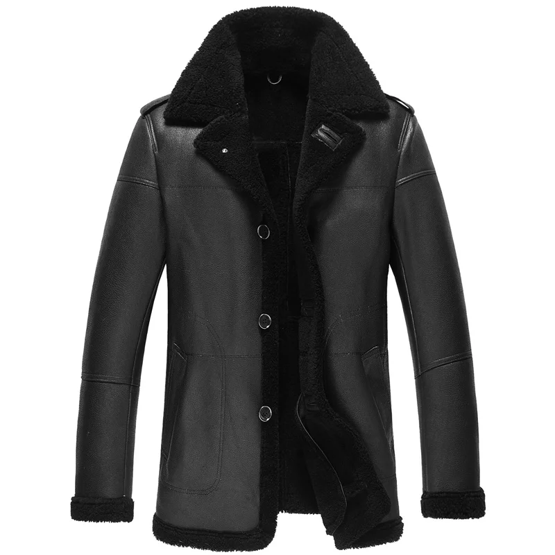 

Oversize Menswear New Winter Mens Shearling Coat Lapel Plus Size Real Sheepskin Genuine Leather Jacket Large Size Men Clothing