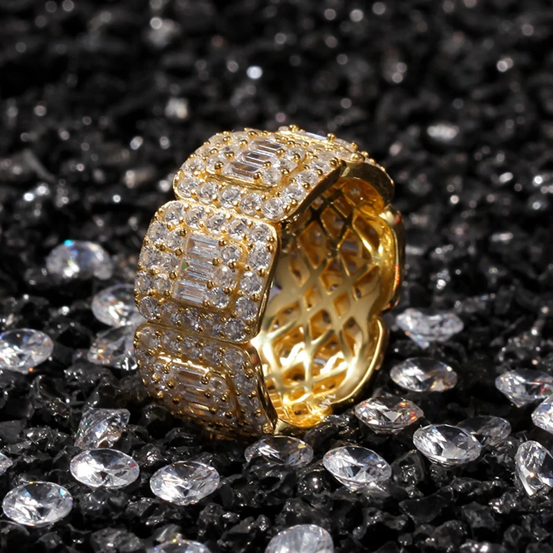 Хип хоп 8 мм 10 мм Полное CZ кубический циркон очарование Iced Out Bling Tready медное циркониевое кольцо для мужчин женщин ювелирные изделия золото серебро