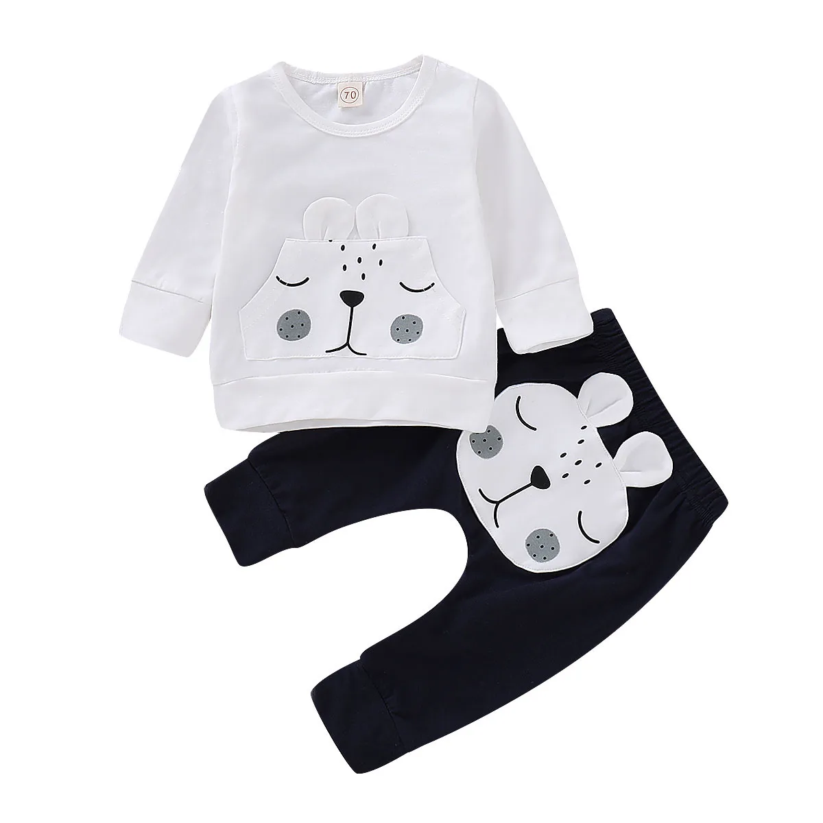 Комплект одежды для новорожденных, одежда для маленьких мальчиков, теплые зимние топы с медведем, футболка, штаны, комплекты одежды