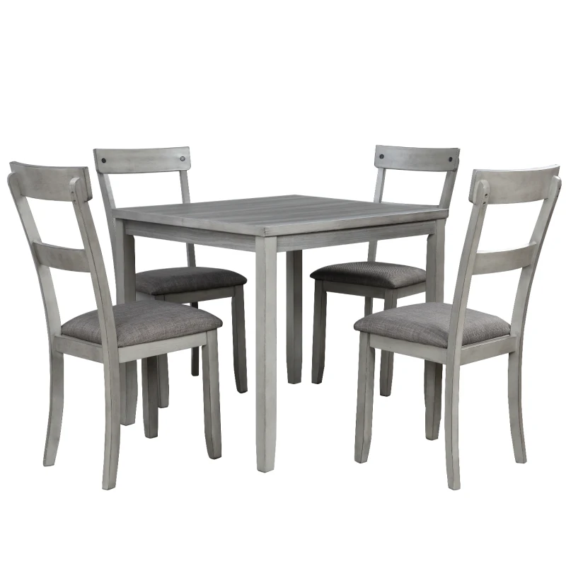 5 Piece Dining Table Set Industrial Wooden Kitchen Table and 4 Chairs for Dining Room (Light Grey)Vintage Style Dining Furniture