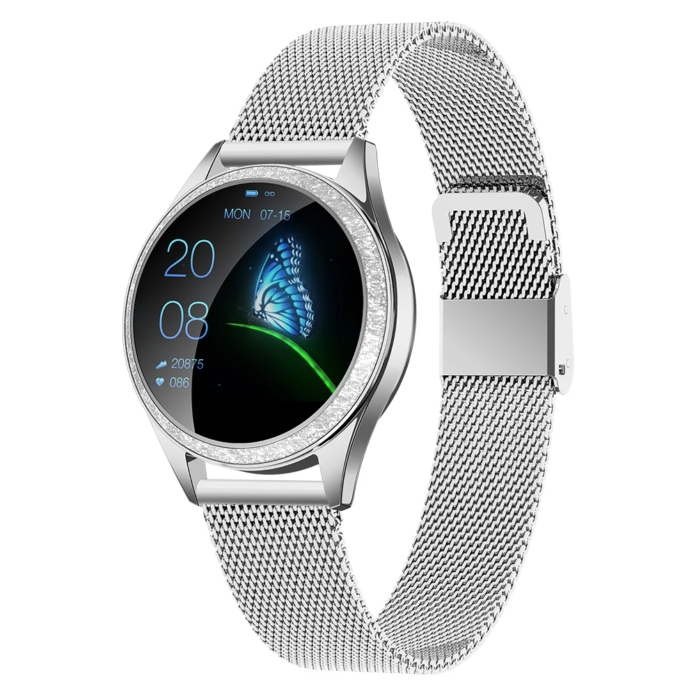silver steel Модные KW20 Смарт часы для женщин IP68 водонепроницаемый монитор сердечного ритма Спорт Bluetooth Smartwatch леди девушка подарок PK KW10 Q8 - Цвет: silver steel