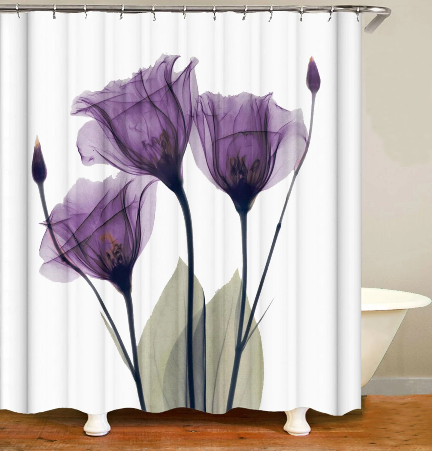 Nice purple and red shower curtain Flower Shower Curtain Bathroom Purple Yellow Blue White Red Tulip With Hooks Curtains Aliexpress