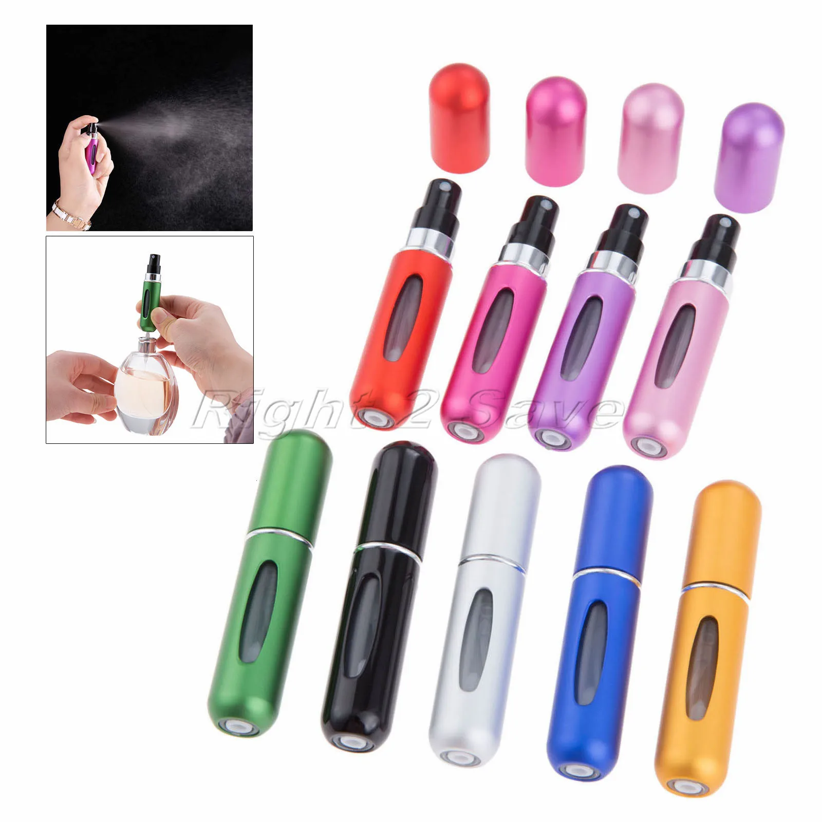 2pcs 5ML refillable Pump bottle Portable travel Aluminum Plastic Spray perfume makeup cosmetic Atomizer container tube vial