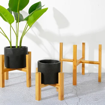 

Modern Living Room Home Bamboo Wood With Foot Pad Shelf Free Standing Flower Stand Decoration Single Bay Office Balcony