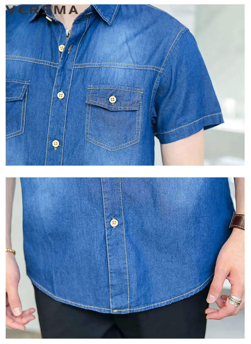VERSMA Лето Camisa Social Masculina Свободная джинсовая рубашка мужская с коротким рукавом Тонкая Хлопковая мужская одежда Бесплатная доставка 8XL