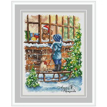 

New Year's Christmas window-boy Counted Cross Stitch 11CT 14CT 18CT DIY Chinese Cross Stitch Kits Embroidery Needlework Sets