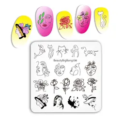 BEAUTYBIGBANG квадратные пластины для штамповки ногтей цветок девушка животный узор дизайн ногтей DIY Дизайн ногтей Наклейка аксессуары для