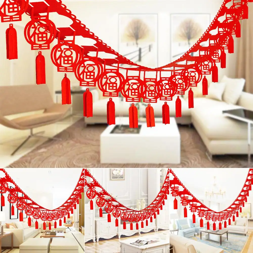 

3M Red Garland Runners Spring Word Blessing Lantern Hanging Pendant for Chinese New Year Spring Festival Party Decoration
