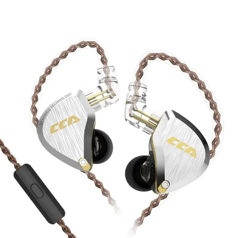 Gold with mic CCA C12 5BA+ 1DD 12 шт гибридные наушники-вкладыши шумоподавление HIFI монитор с басом гарнитура Универсальный вызов музыка наушники - Цвет: Gold with mic